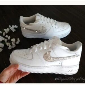 Bling Womens Nike Air Force 1 White Sneakers Shoes made with Swarovski C…